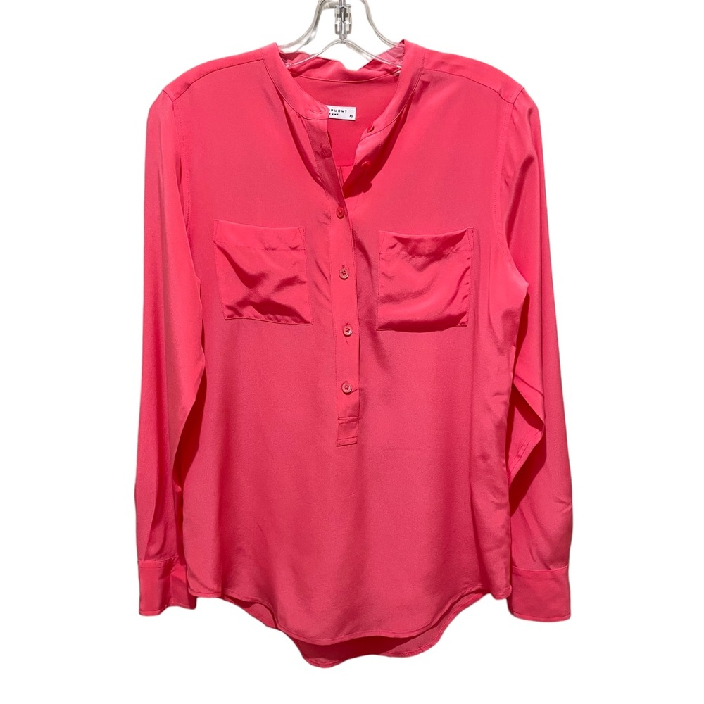 Equipment Silk Half Button Up Utility Blouse Salmon Pink Size XS